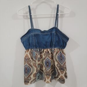 Vintage Y2K Zoey Beth Paisley Denim Babydoll Tank Top Size Large‎ Floral